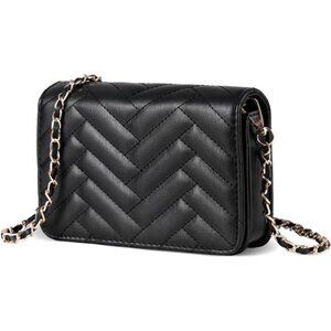 Small Black Quilted Crossbody Bag for Women – Vegan Leather Phone Wallet Purse